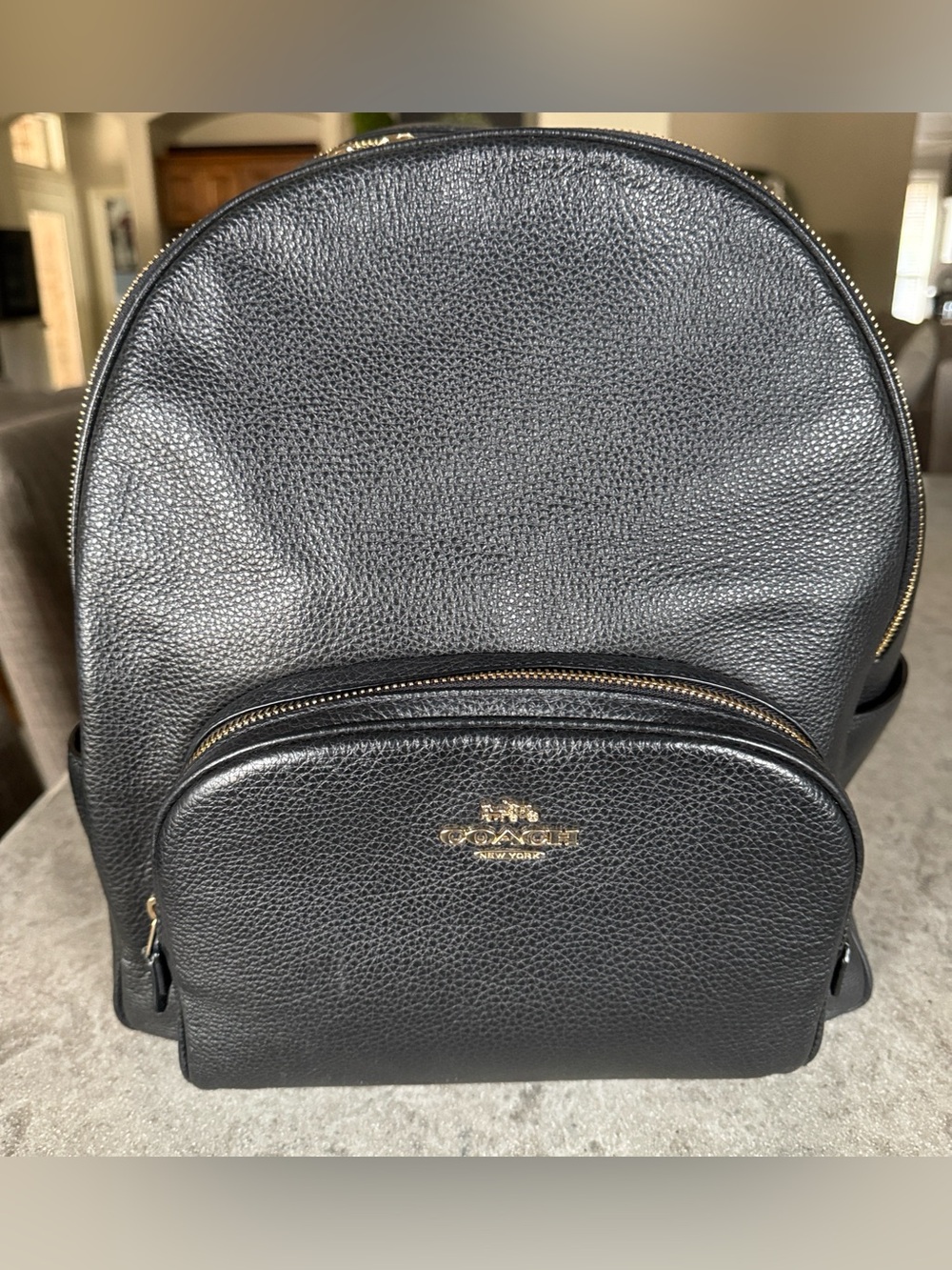 Coach Black Pebbled Leather Backpack with Gold Hardware
